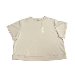 Elie Tahari Short Sleeve Solid Crew Top Soft Material 3X Braided Trim Casual